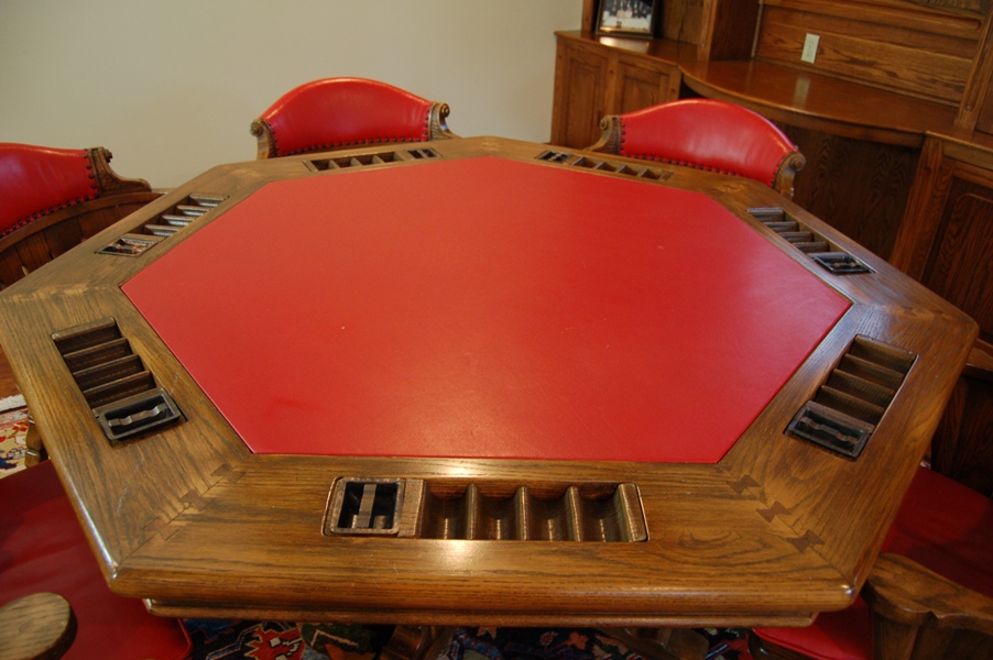 Vintage Romweber Viking Oak Poker Table with Six Chairs