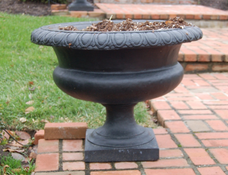 Pair of Black Urn-Shaped Concrete Planters
