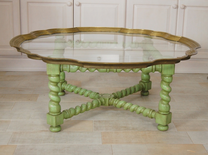 Vintage Baker Brass Edged Pie Crust Glass Top Coffee Table