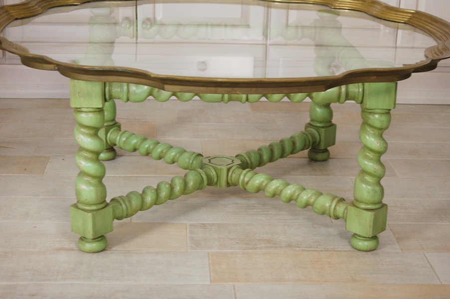 Vintage Baker Brass Edged Pie Crust Glass Top Coffee Table