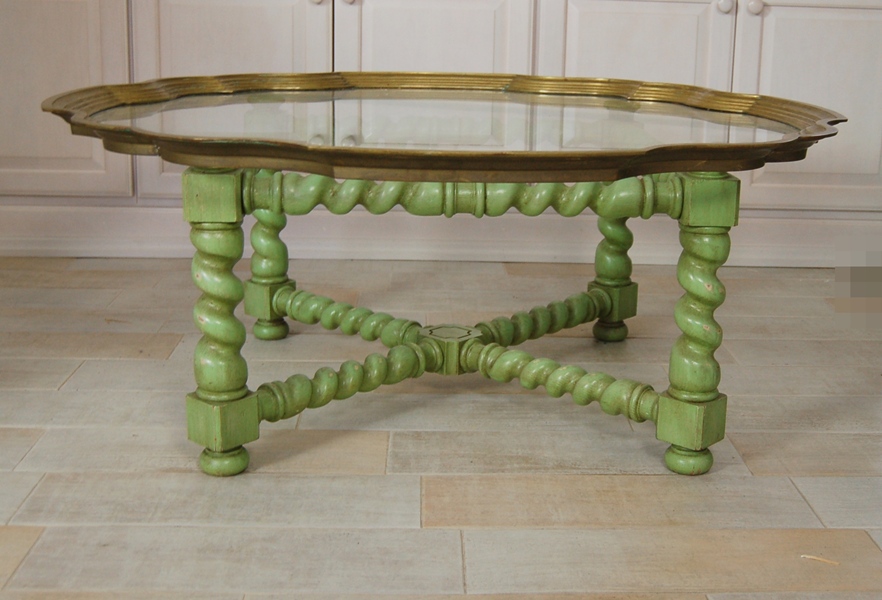 Vintage Baker Brass Edged Pie Crust Glass Top Coffee Table