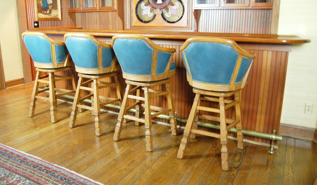 Four Vintage Romweber Viking Oak Bar Stools