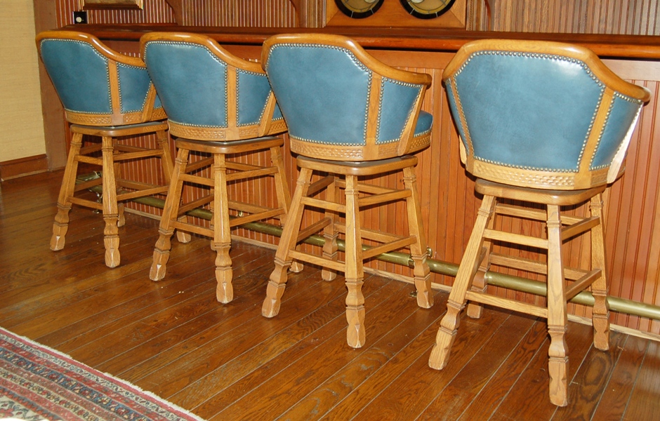 Four Vintage Romweber Viking Oak Bar Stools