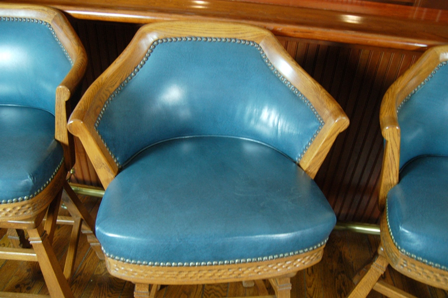 Four Vintage Romweber Viking Oak Bar Stools