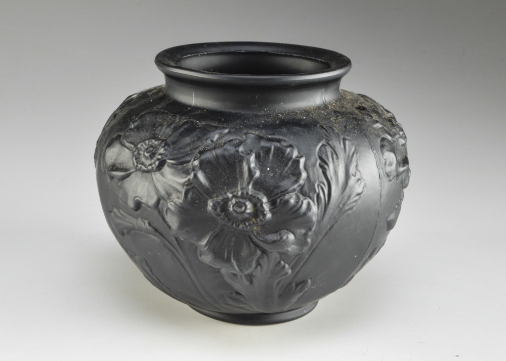 Tiffin Black Satin Glass "Poppy" Vase