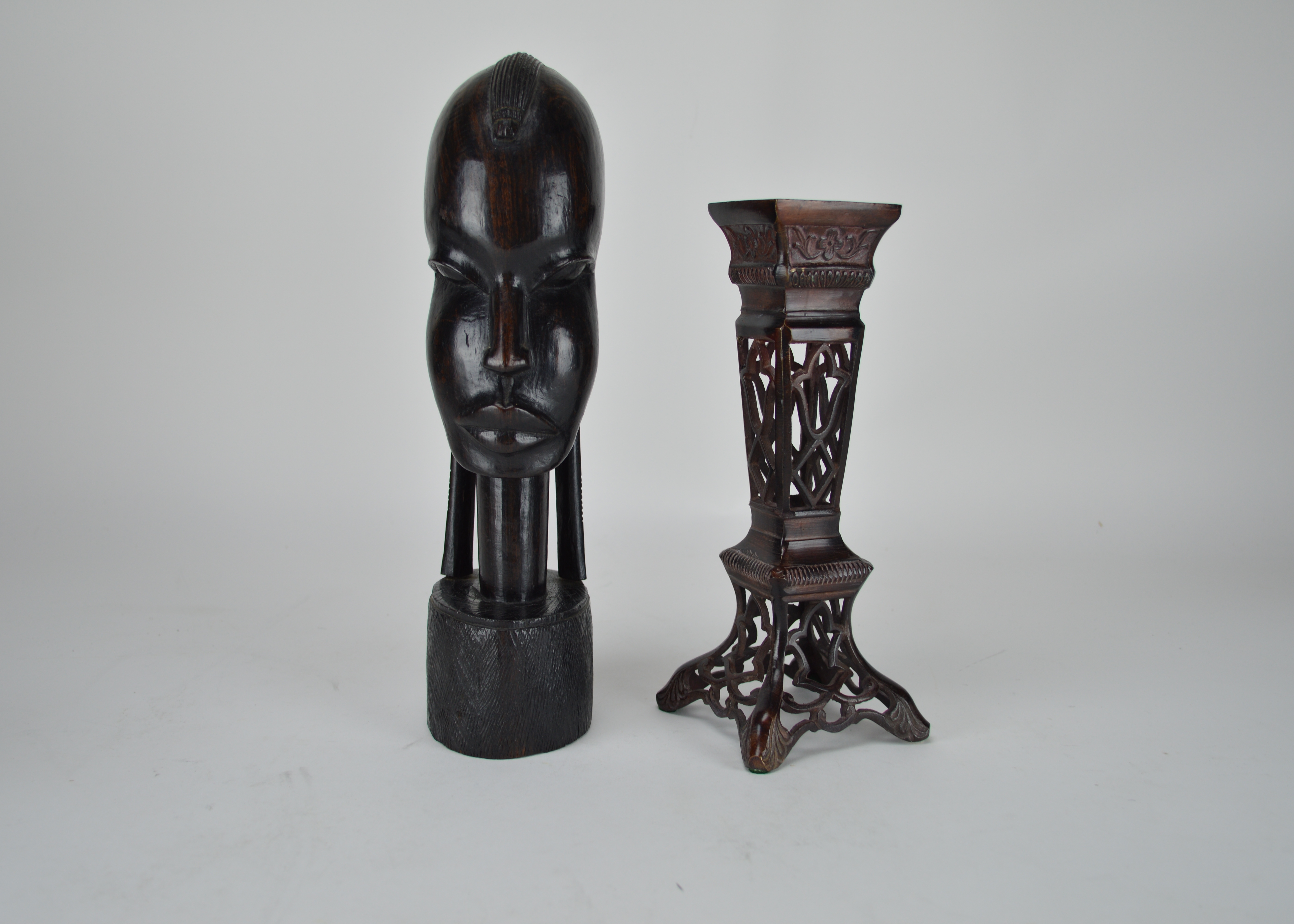 Hand Carved African Style Statue and Metal Candle Holder