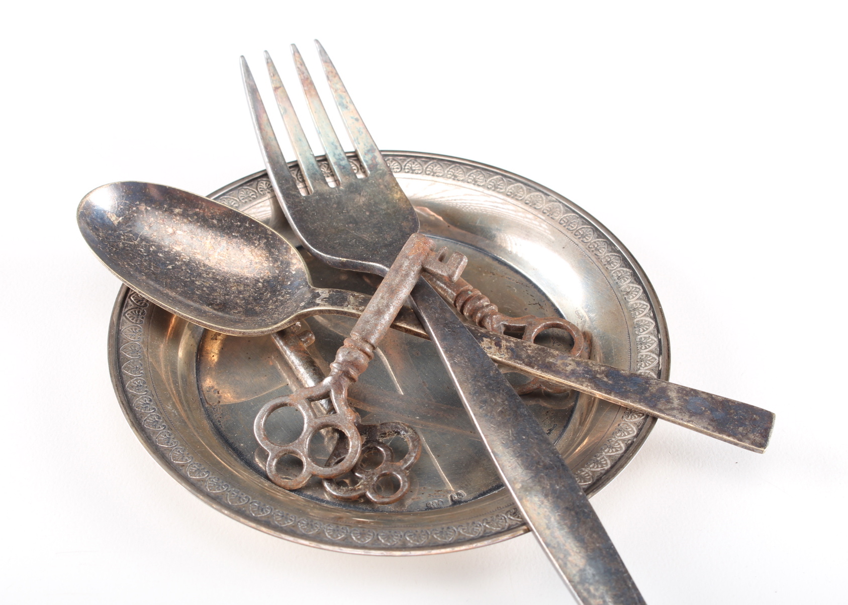 Small Group of Silverplate and Three Keys