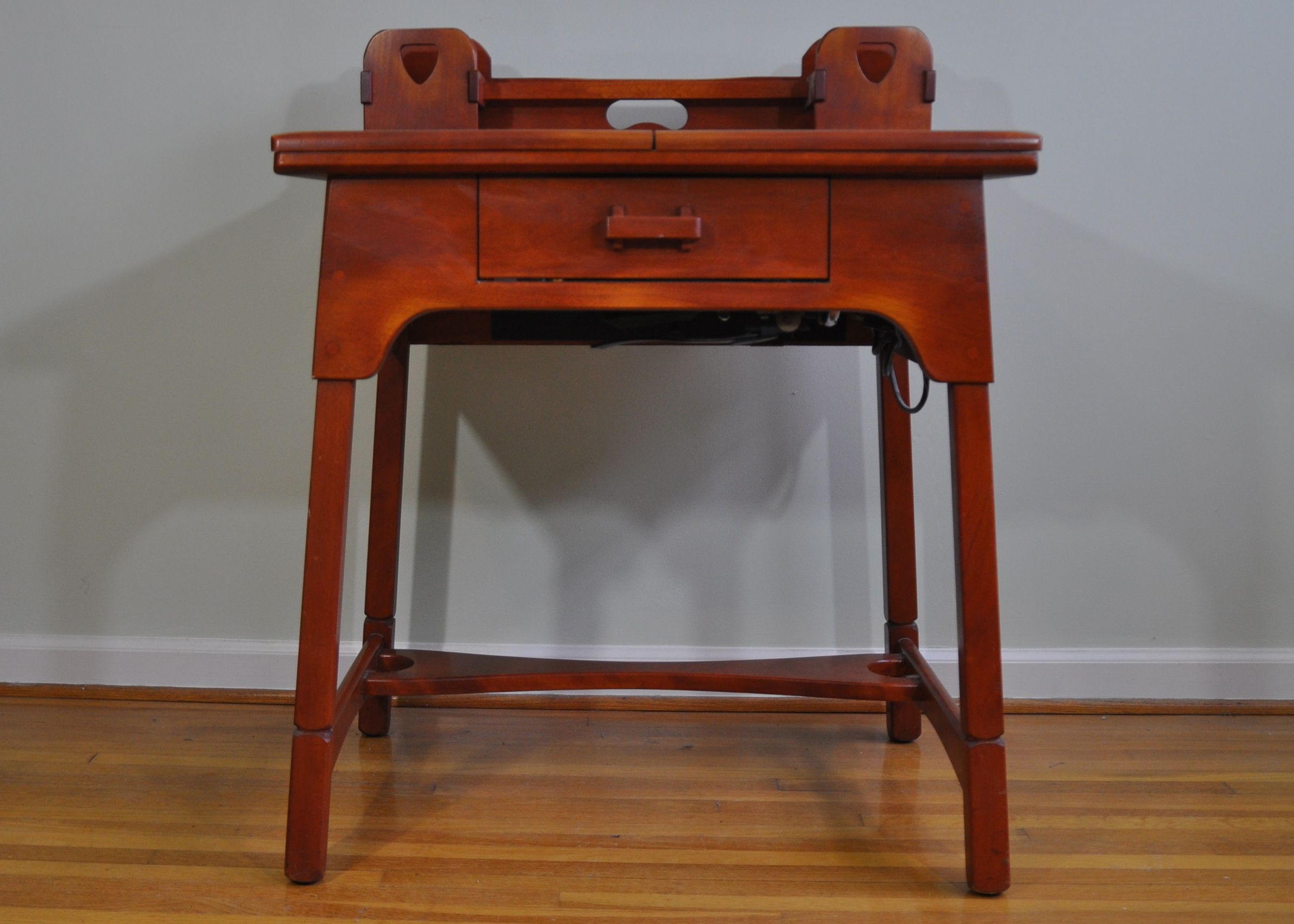 Asian Style Teak Fold Out Sewing Machine Table