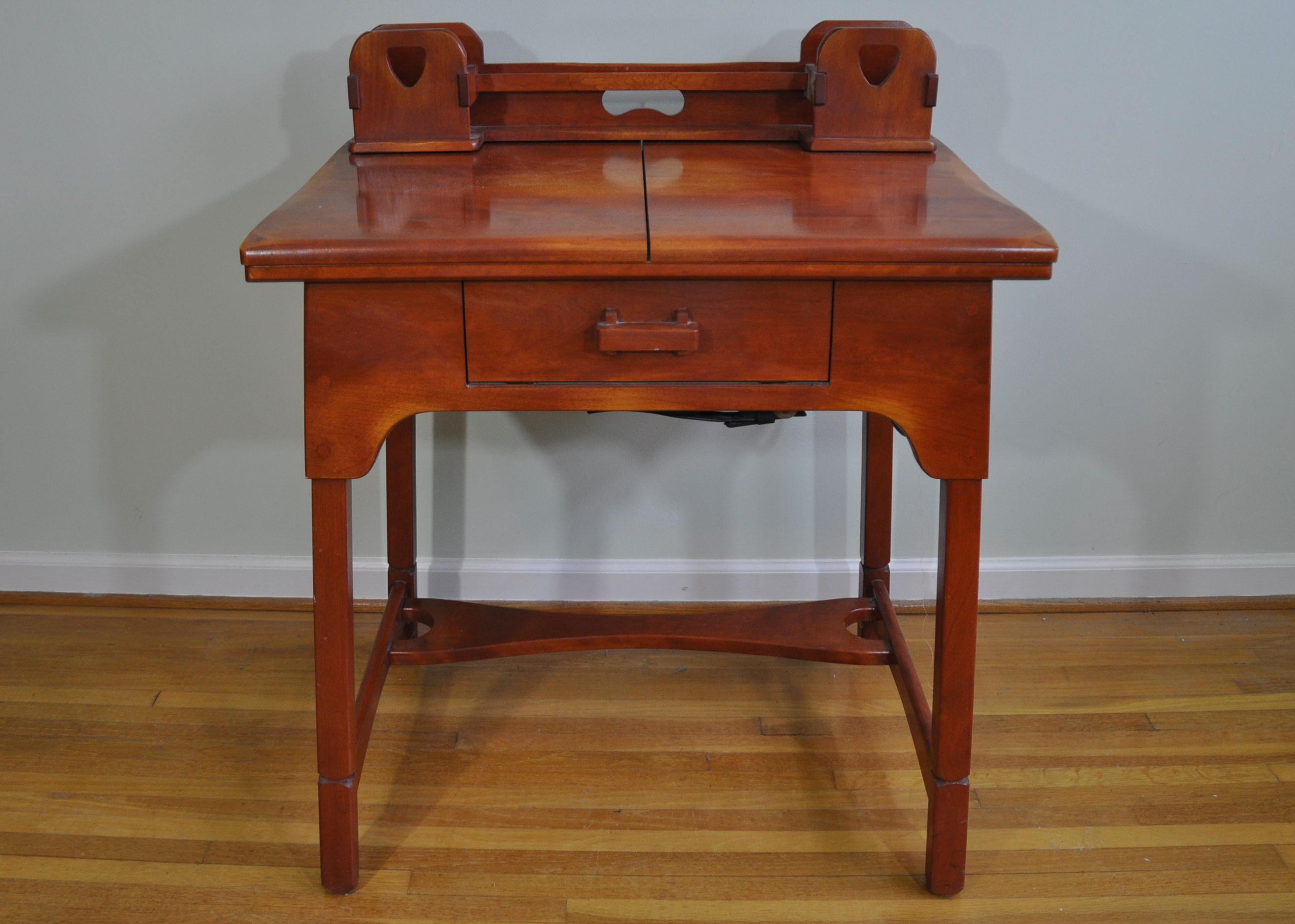 Asian Style Teak Fold Out Sewing Machine Table