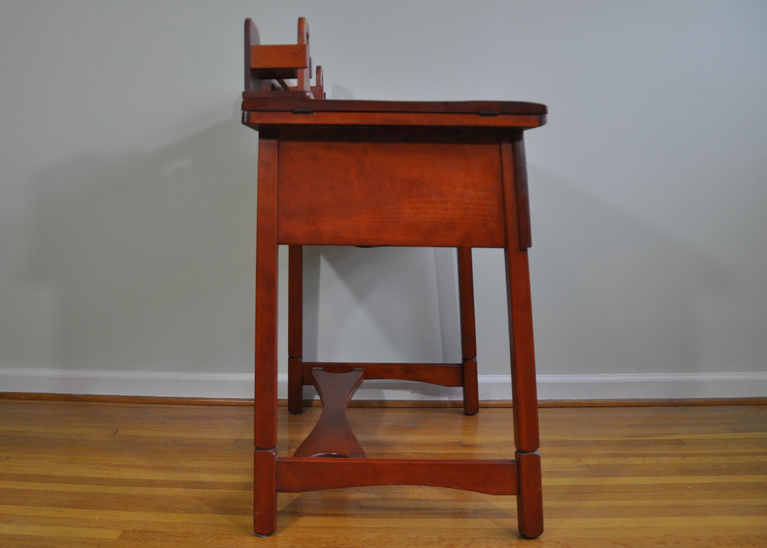 Asian Style Teak Fold Out Sewing Machine Table