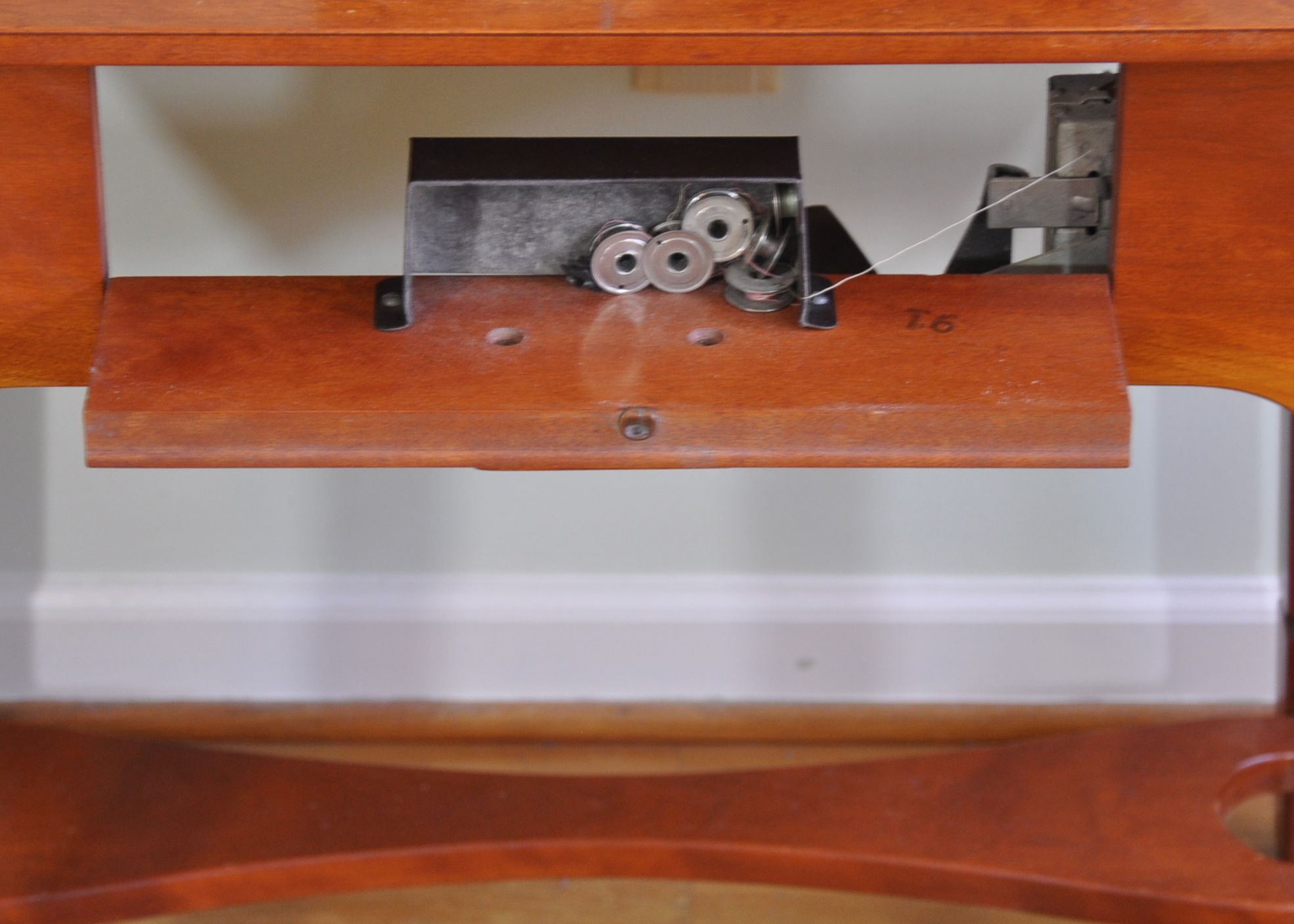 Asian Style Teak Fold Out Sewing Machine Table