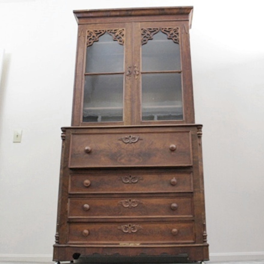 19th Century Mahogany Early Victorian Two-Piece Bureau Bookcase