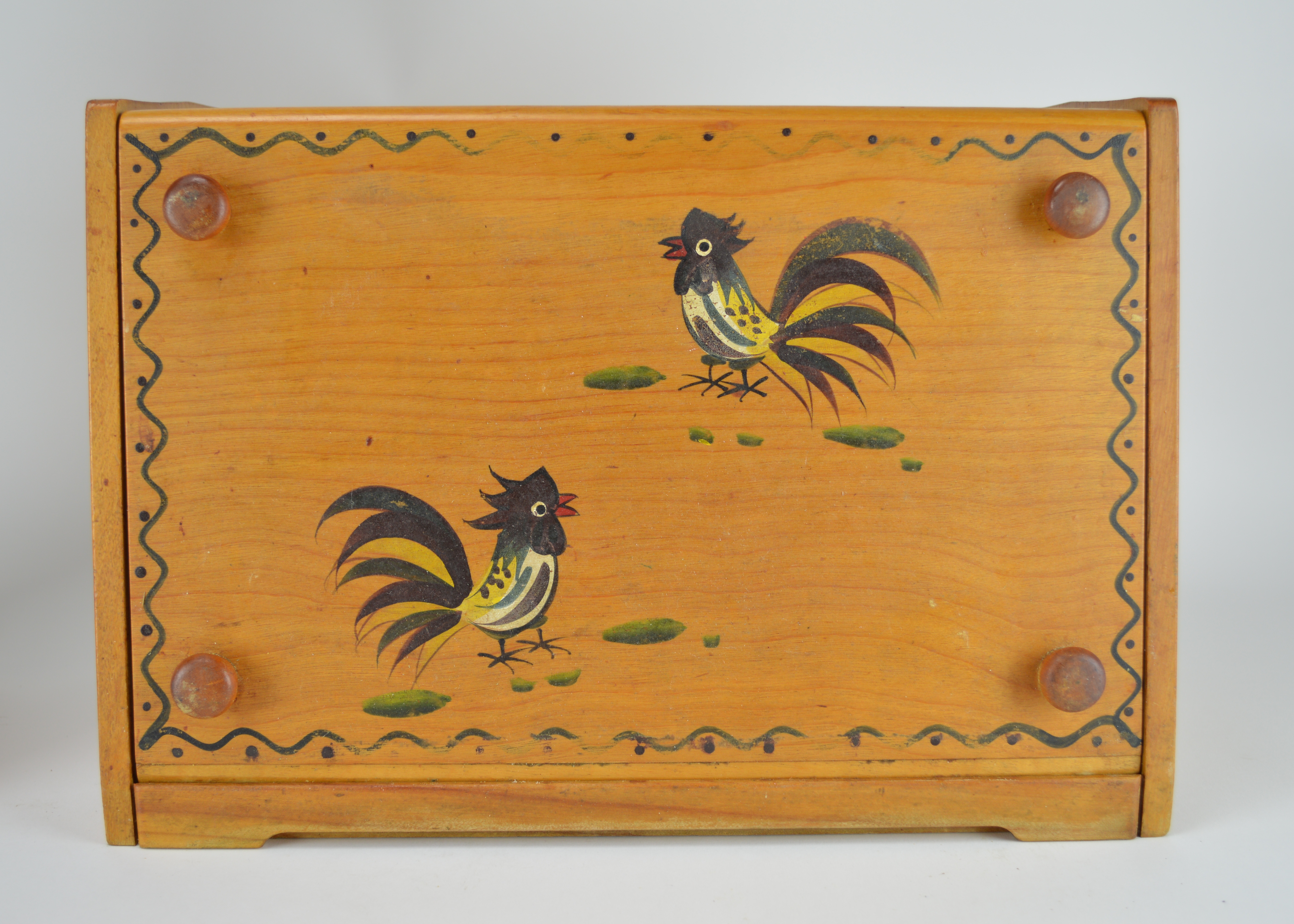 Rooster Themed Wood 'Woodpecker Ware' Canisters and Bread Box