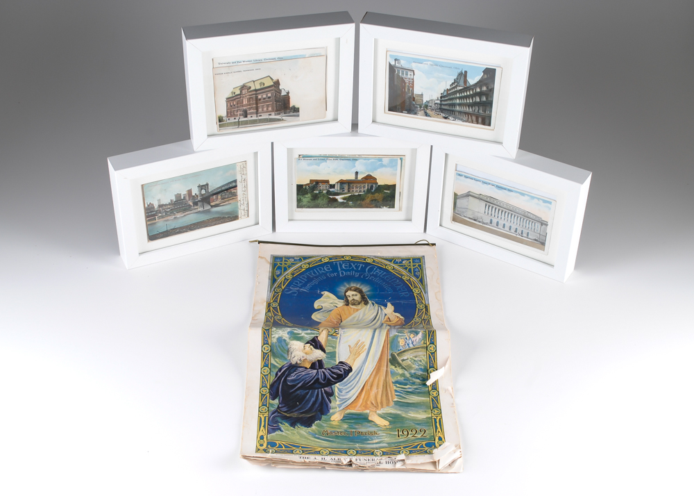 1922 Scripture Text Calendar and Framed Postcards