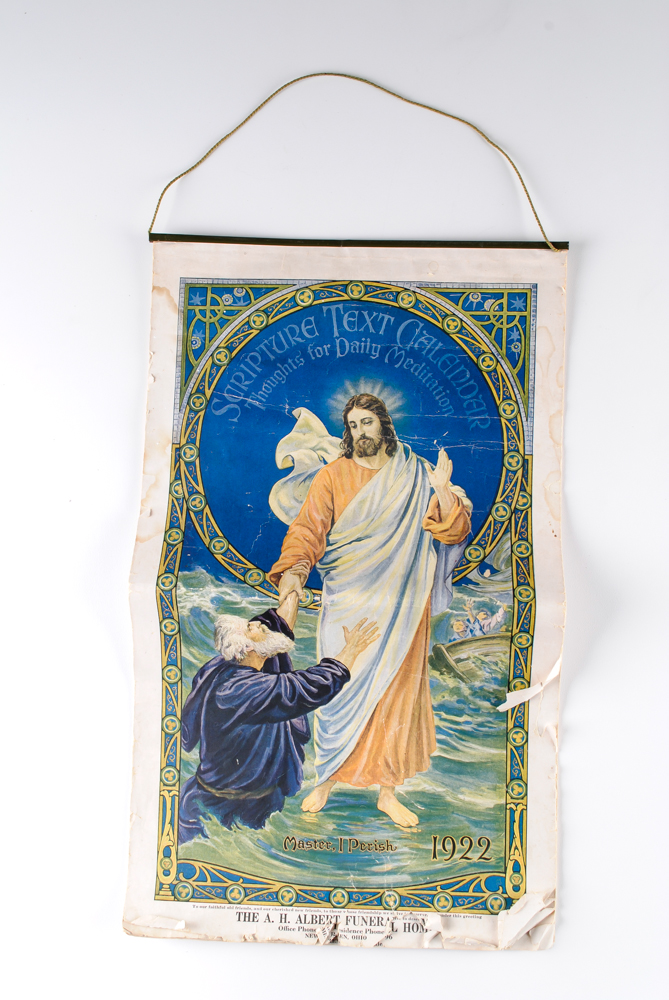 1922 Scripture Text Calendar and Framed Postcards