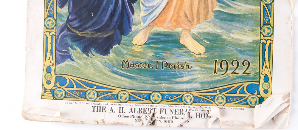 1922 Scripture Text Calendar and Framed Postcards