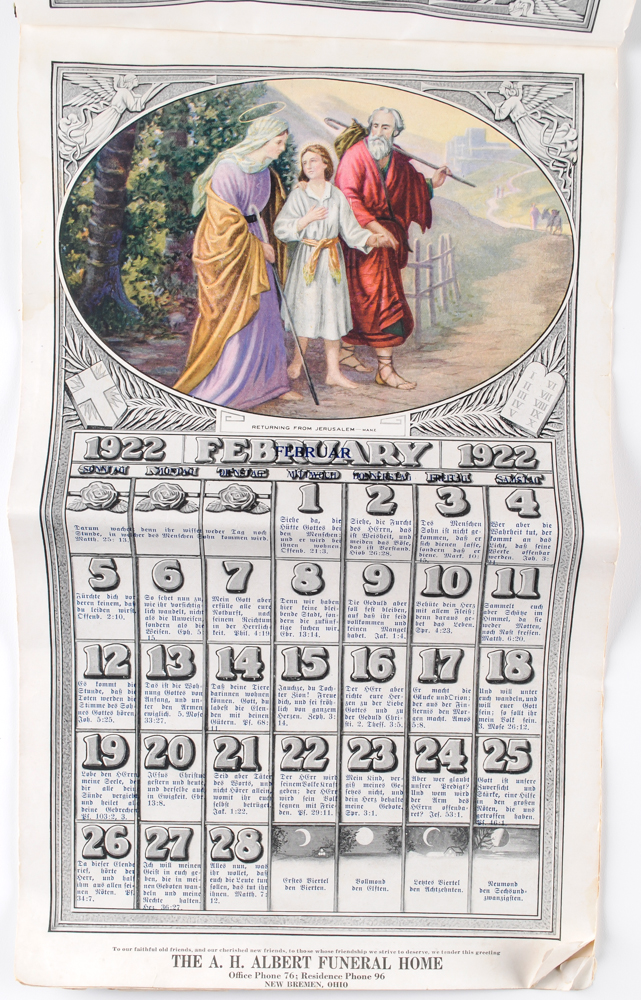1922 Scripture Text Calendar and Framed Postcards