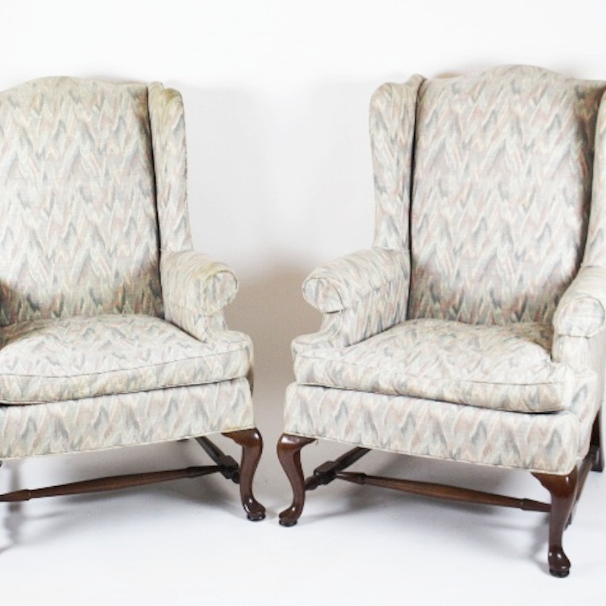 Pair of Flame Upholstered Wingback Chairs