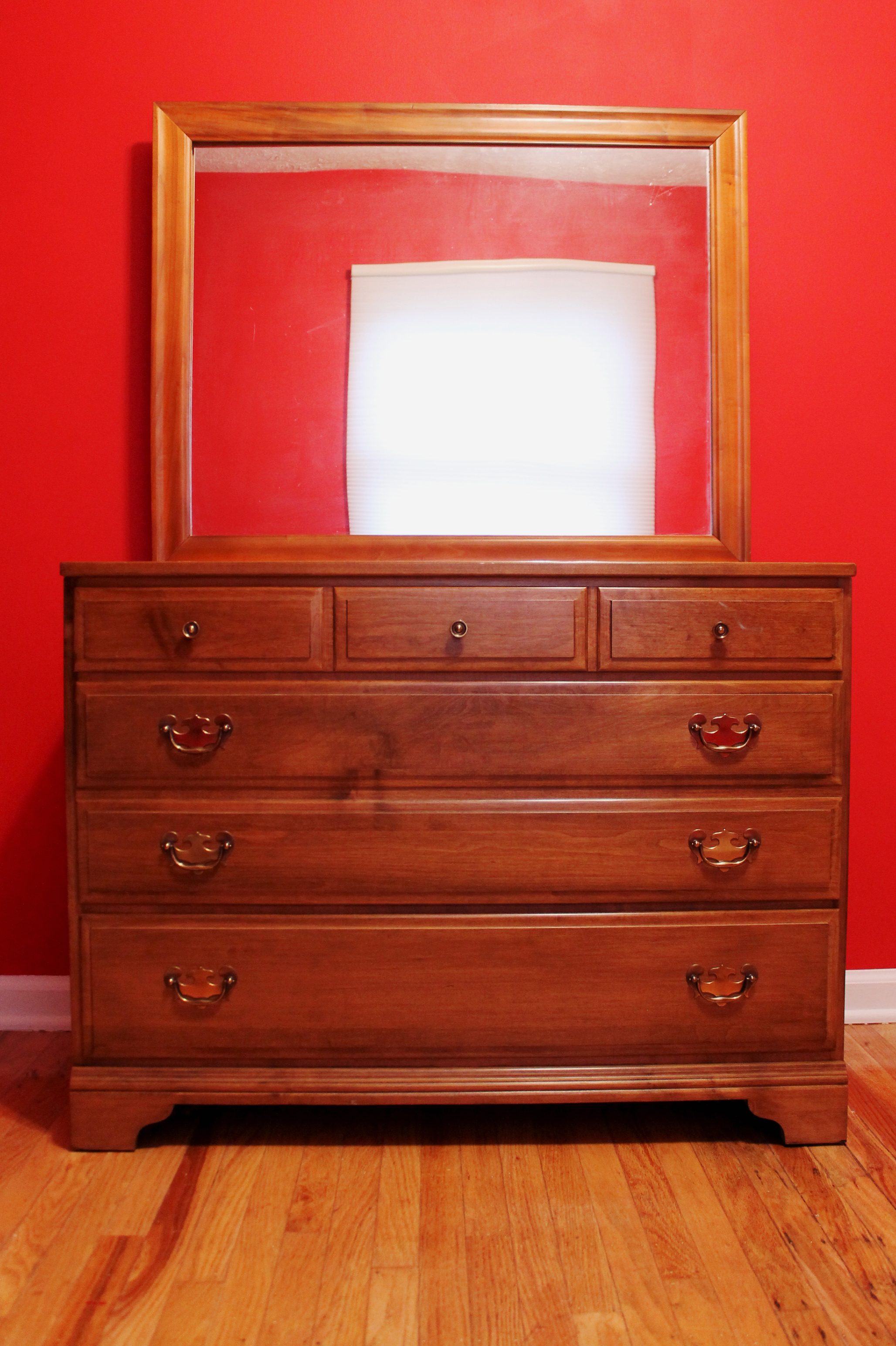 Vintage Kling Colonial Solid Maple Dresser with Framed Mirror
