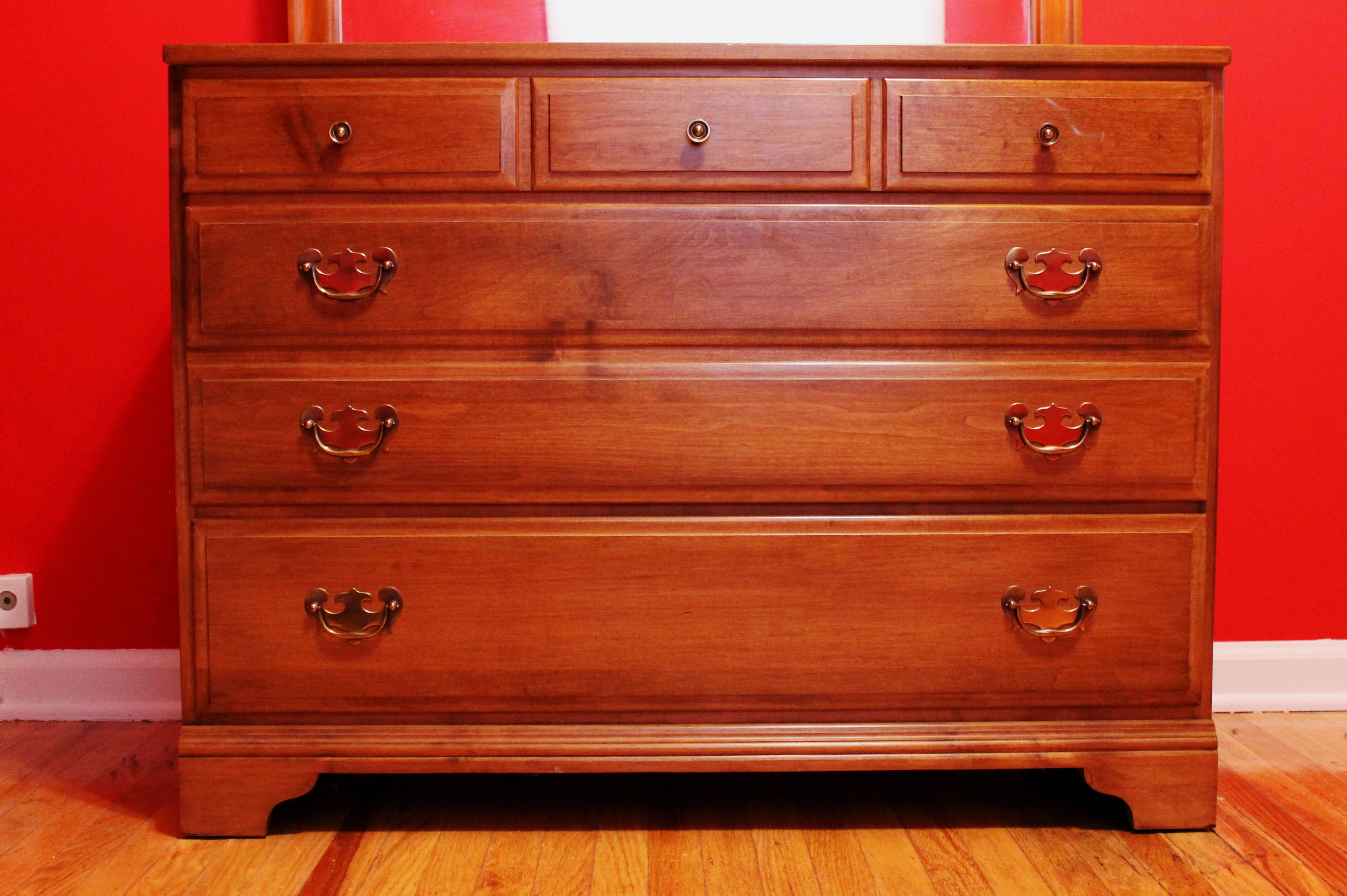 Vintage Kling Colonial Solid Maple Dresser with Framed Mirror