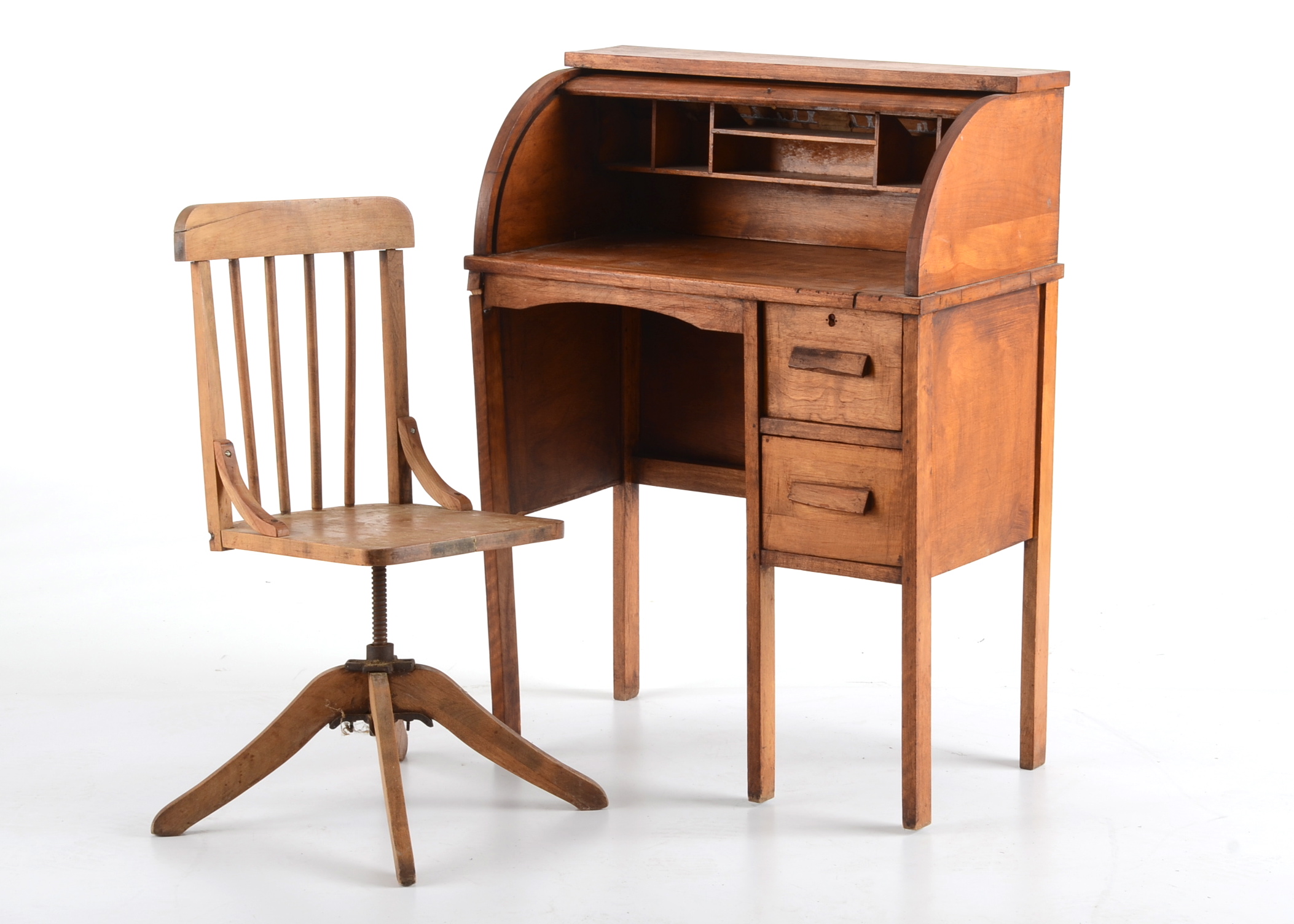 Vintage Miniature Roll-Top Desk and Chair