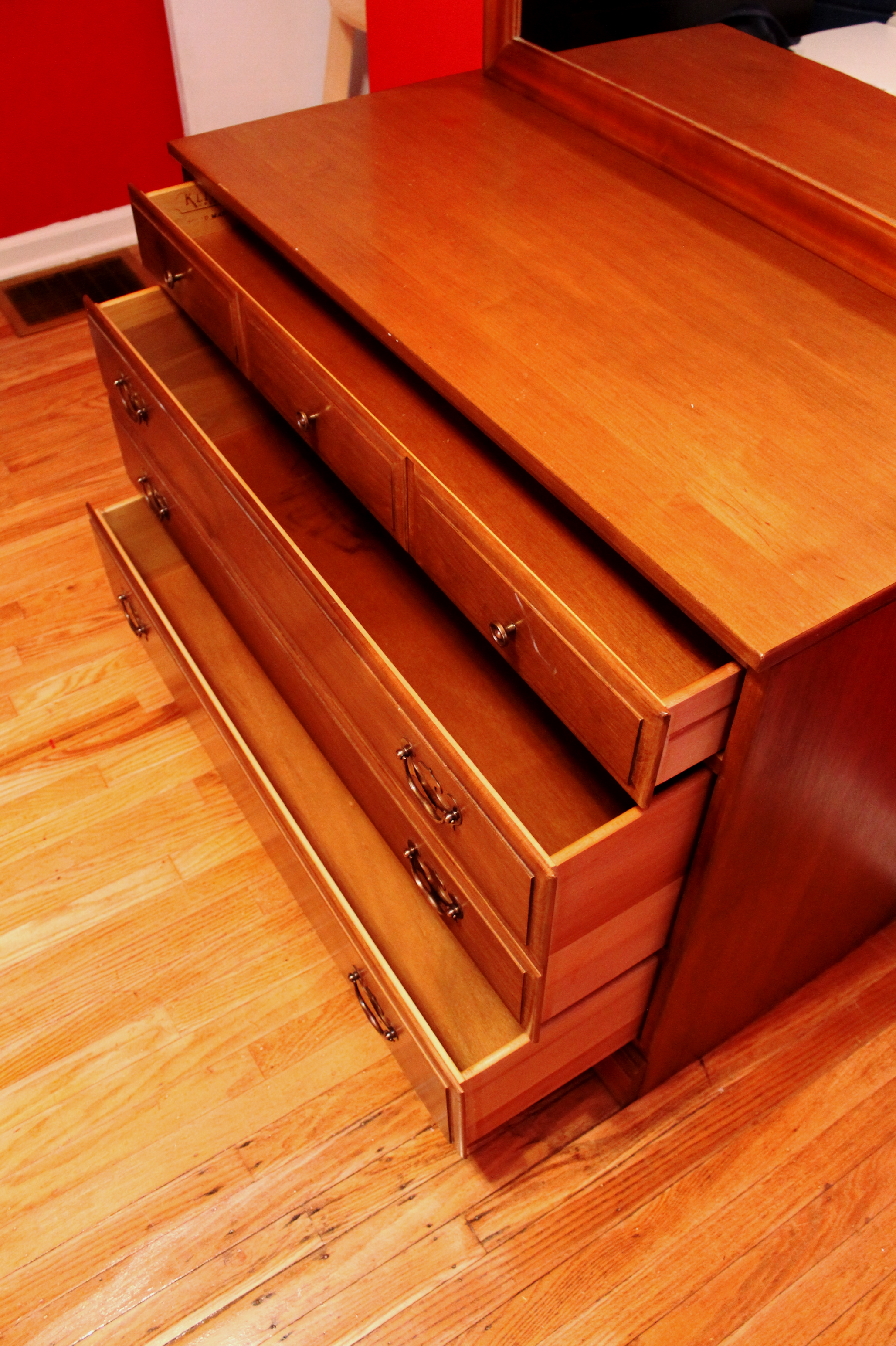 Vintage Kling Colonial Solid Maple Dresser with Framed Mirror