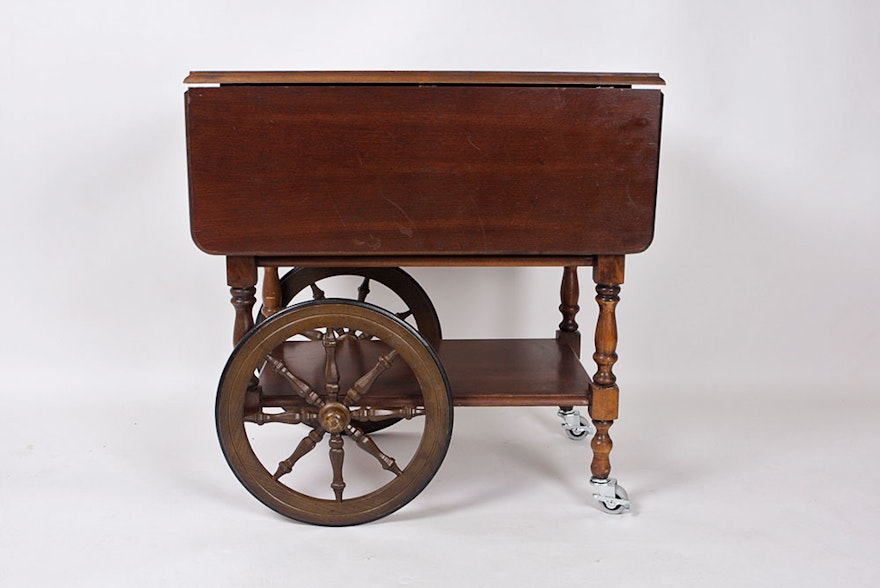 Vintage Wooden Tea Cart on Casters