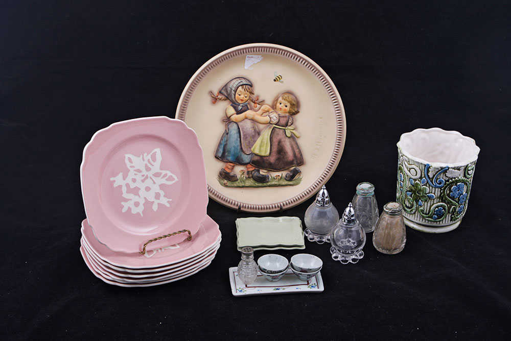 Assortment of Small Plates and Salt and Pepper Shakers