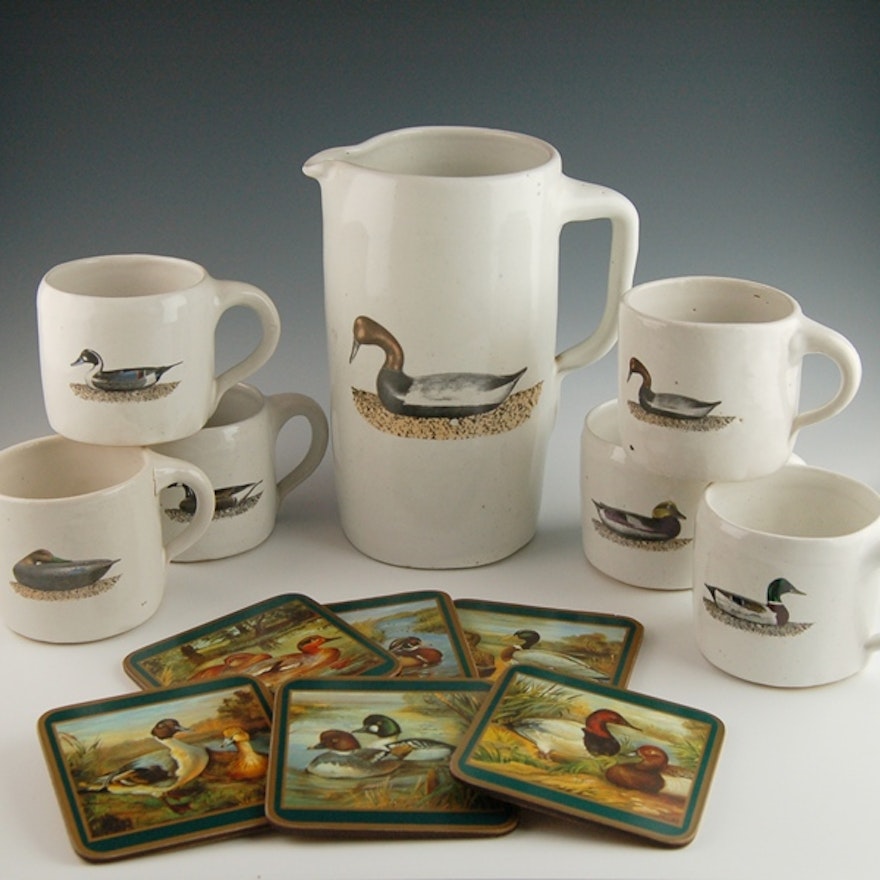 Bybee Pottery Duck Decoy Pitcher and Mugs