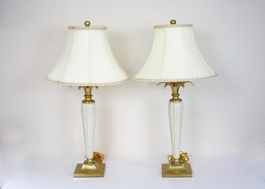 Pair of Lenox Brass and Porcelain Table Lamps