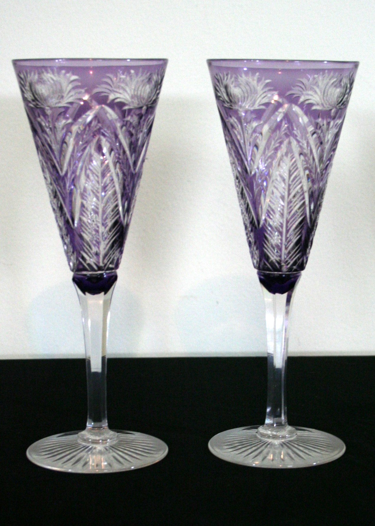 Antique Bohemian Glass Champagne Flutes