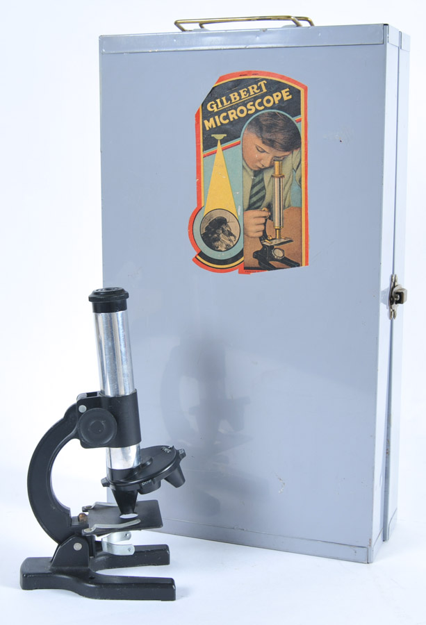 Vintage Gilbert No. 21 Microscope/Chemistry Set in Steel Cabinet