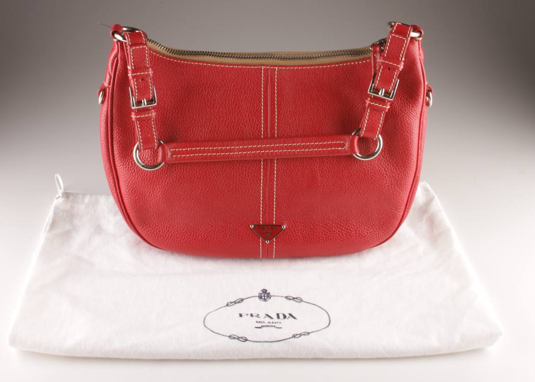 Prada Red Leather Hobo Handbag