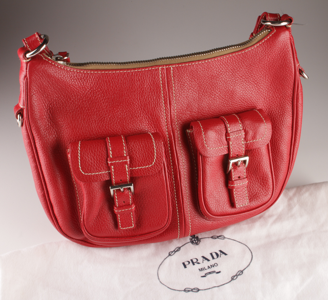 Prada Red Leather Hobo Handbag