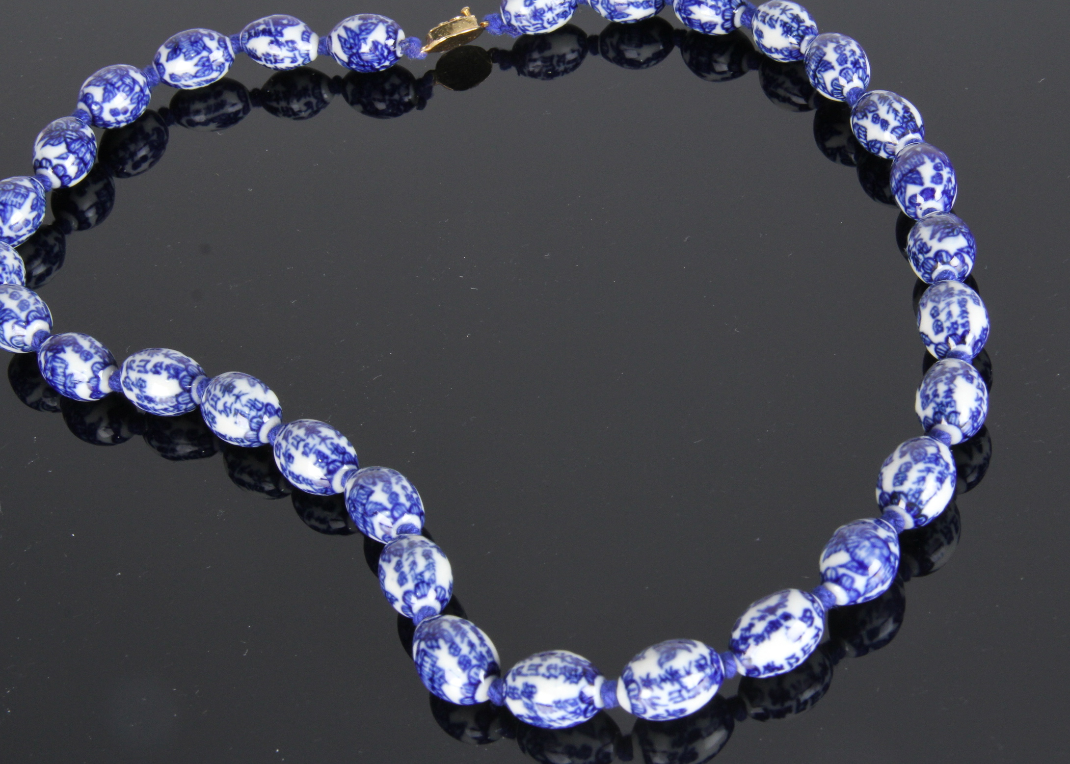 Blue and White China Bead Necklace and Earring Set