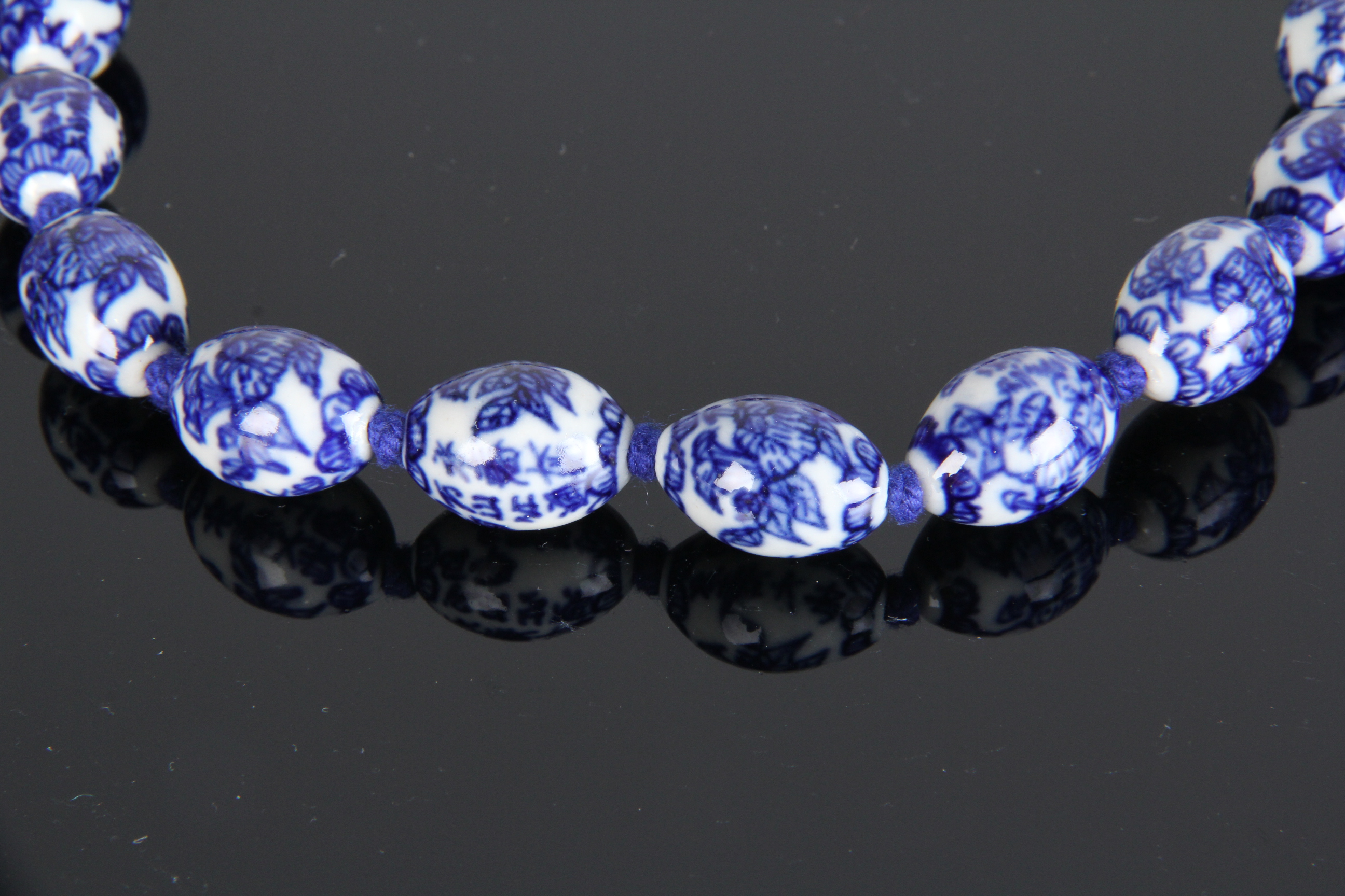 Blue and White China Bead Necklace and Earring Set