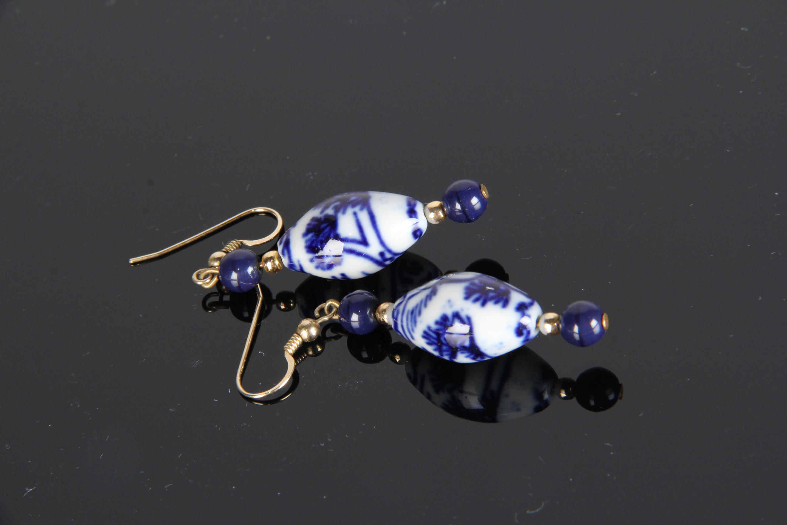 Blue and White China Bead Necklace and Earring Set