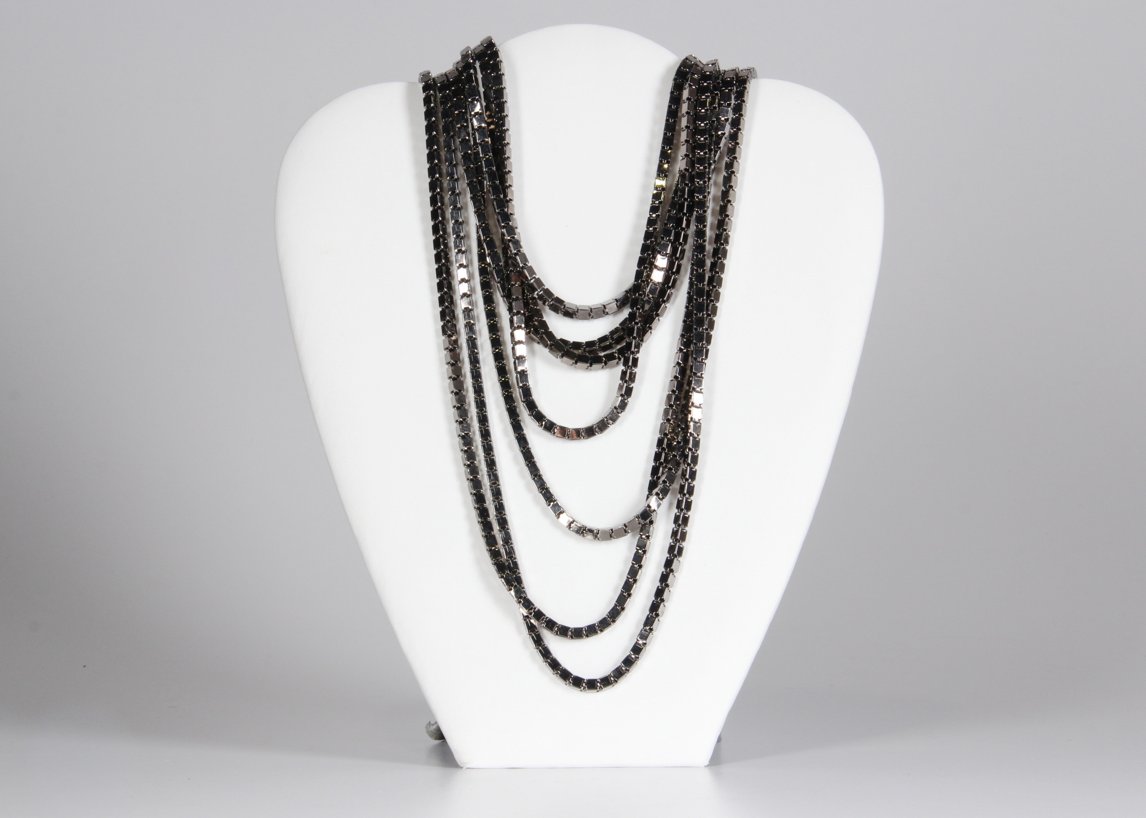 Modern Seven Tiered Gunmetal Necklace
