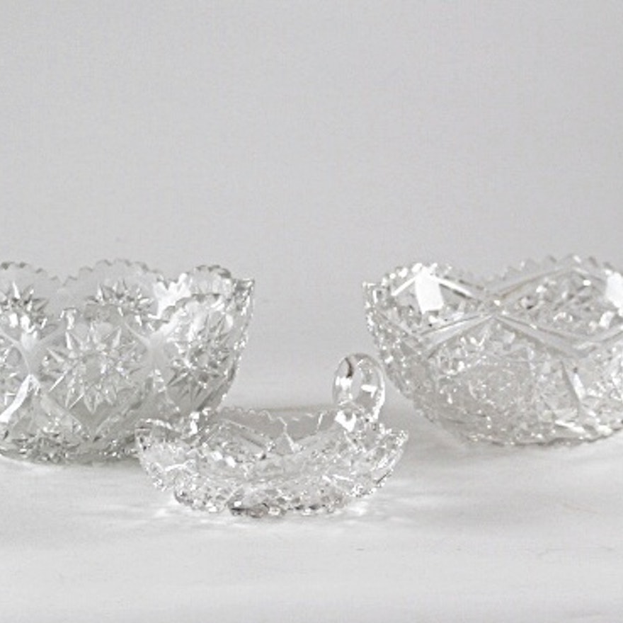 Three Pieces American Brilliant Cut Glass