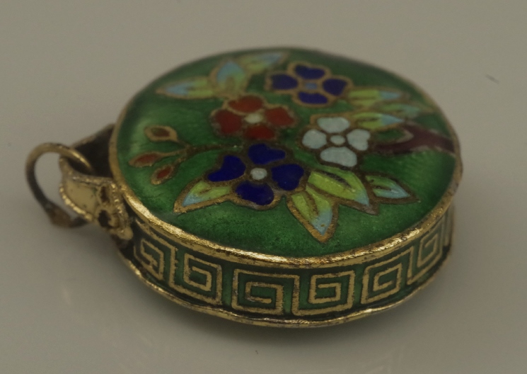 Vintage Cloisonne Miniature Box, Pin and Seven-Planet Earrings