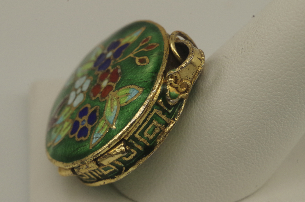 Vintage Cloisonne Miniature Box, Pin and Seven-Planet Earrings