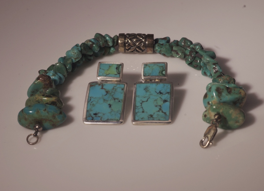 Sterling Silver and Turquoise Bracelet and Earrings