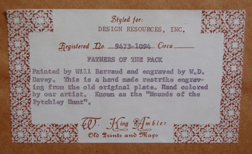 "Hounds of the Pytchley Hunt" Restrike Engraving by Will Barraud