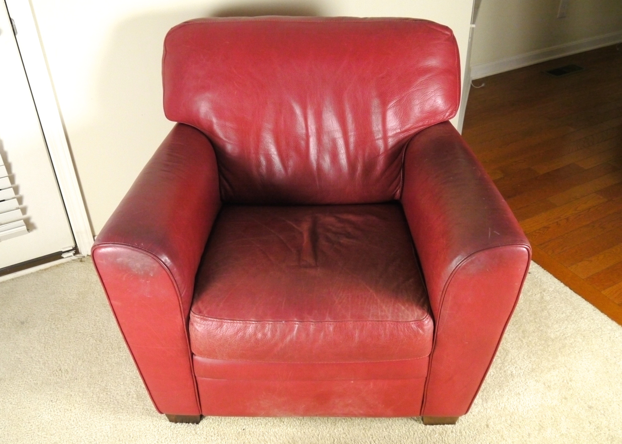 Red Leather Armchair and Ottoman by Natuzzi