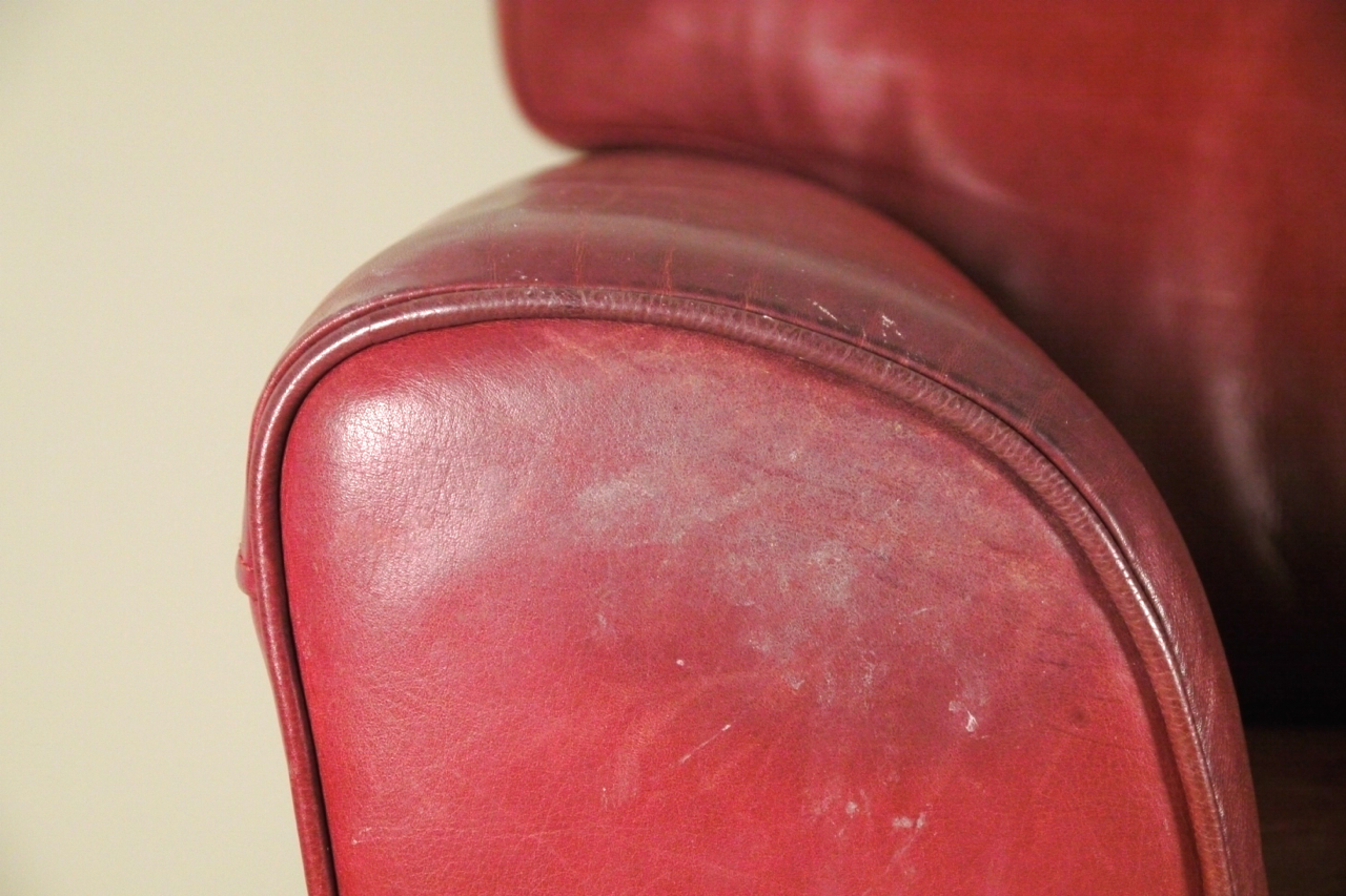 Red Leather Armchair and Ottoman by Natuzzi