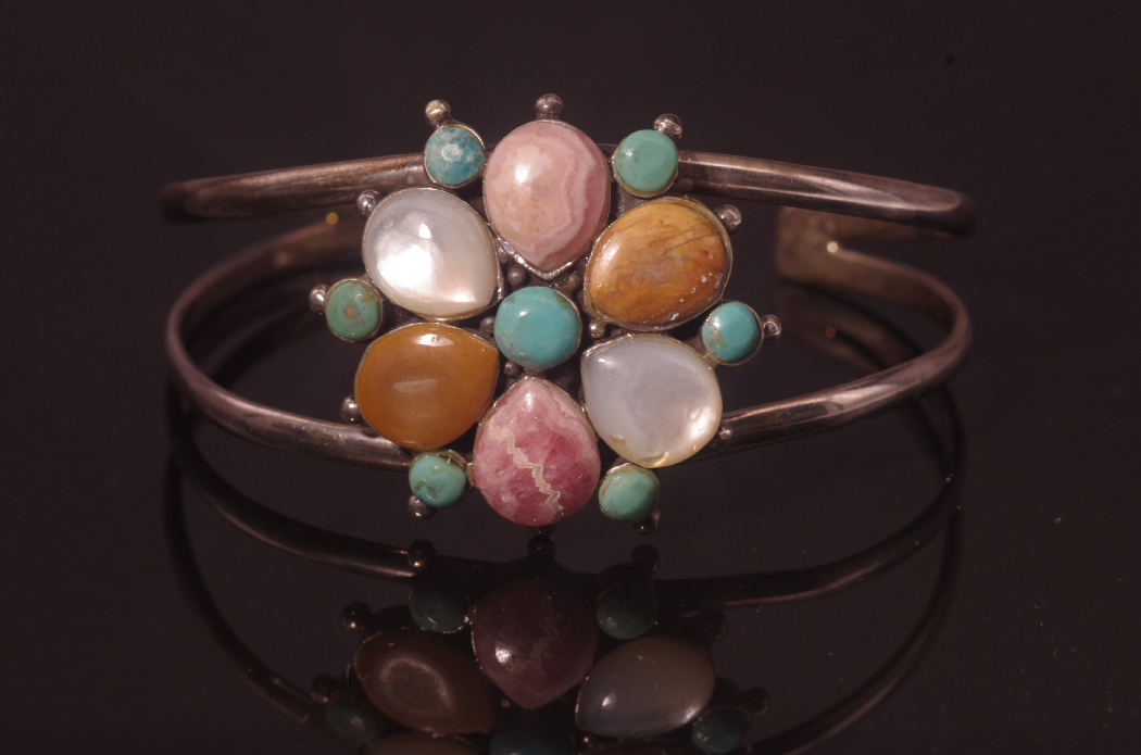 Beautiful Sterling Silver Cuff Bracelet with Gemstone Floret