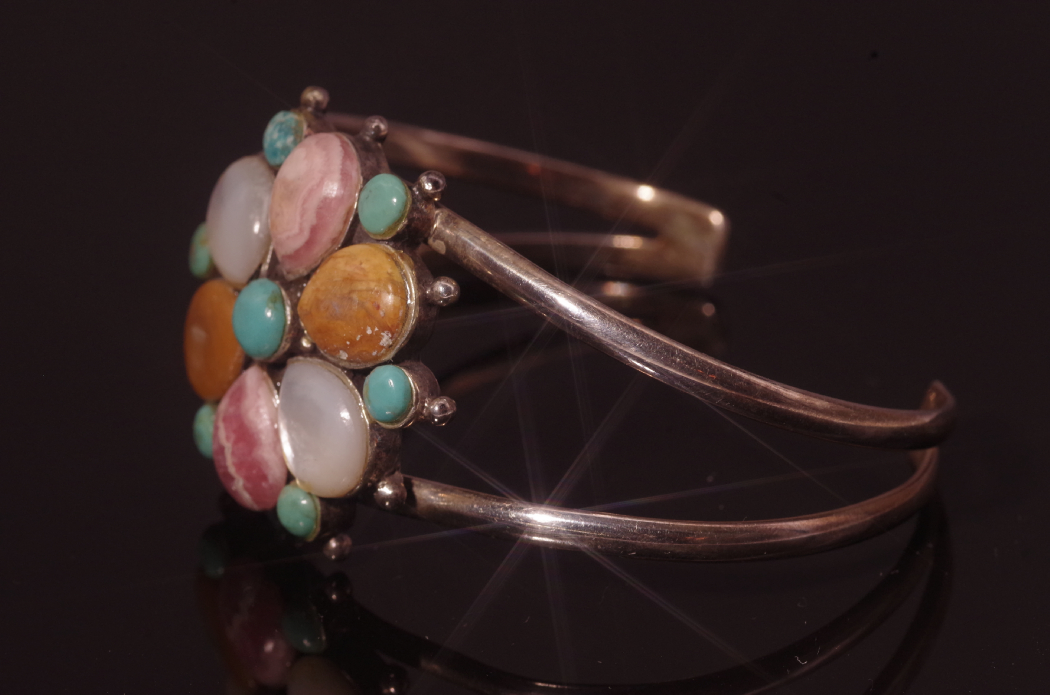 Beautiful Sterling Silver Cuff Bracelet with Gemstone Floret