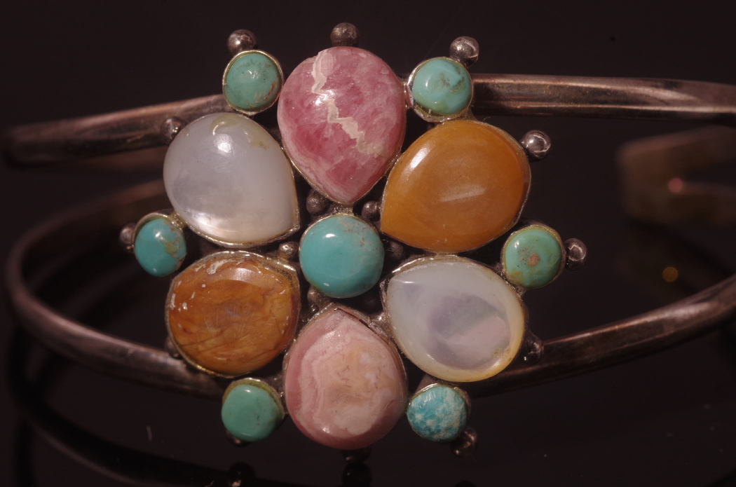 Beautiful Sterling Silver Cuff Bracelet with Gemstone Floret