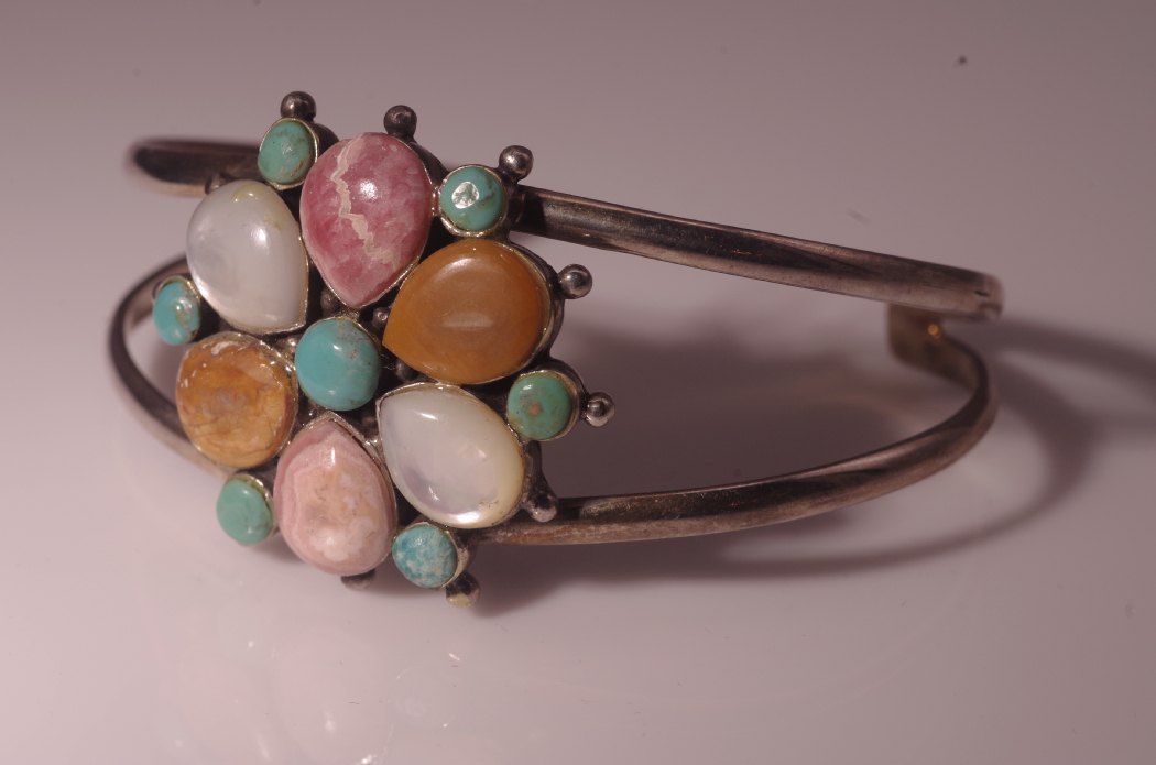 Beautiful Sterling Silver Cuff Bracelet with Gemstone Floret