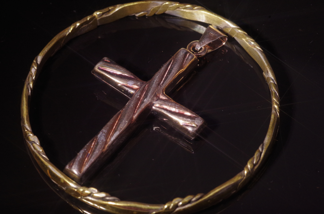 Sterling Silver Cross and Handmade Gold Washed Sterling Bracelet